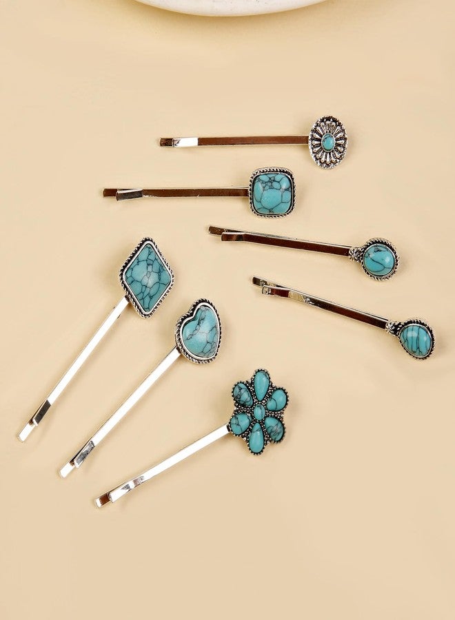 TEBIEKOY Boho Hair Pins – 7 Packs Vintage Silver Bobby Pins for Women, Bohemian Stone Hair Clips for Thick or Thin Hair, Retro Western Style Turquoise Hair Accessories - Image 2